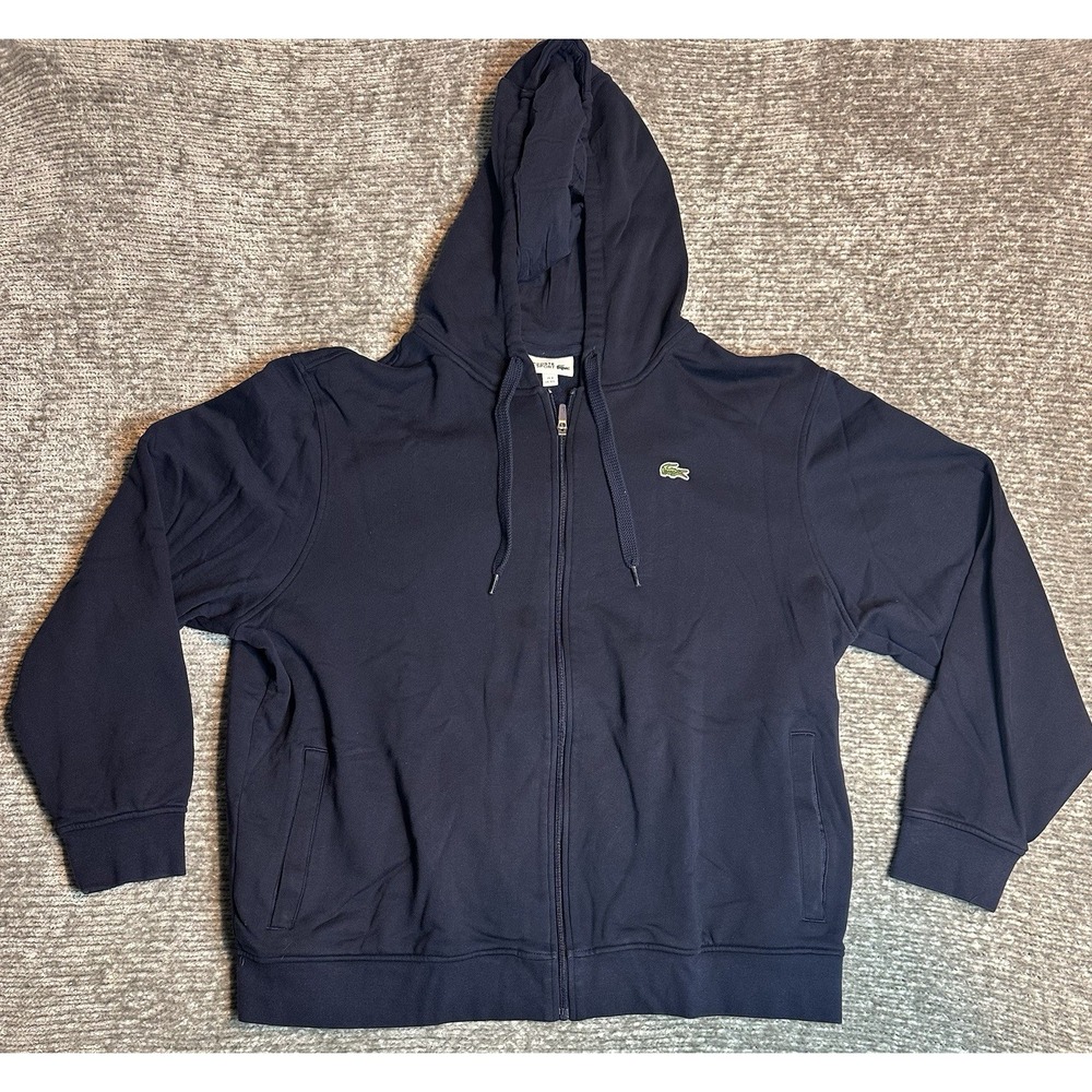 LACOSTE Men's SPORT Pocket Fleece Hooded Sweatshirt Full Zip Navy